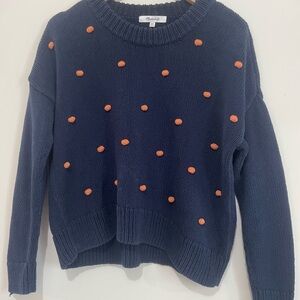 Blue and Orange Crew Neck Sweater with Textured Design